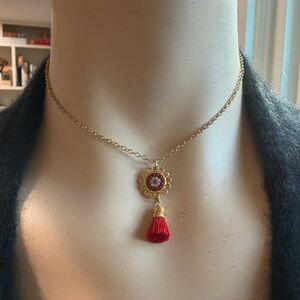 Chic Gold and Red Pendant Necklace